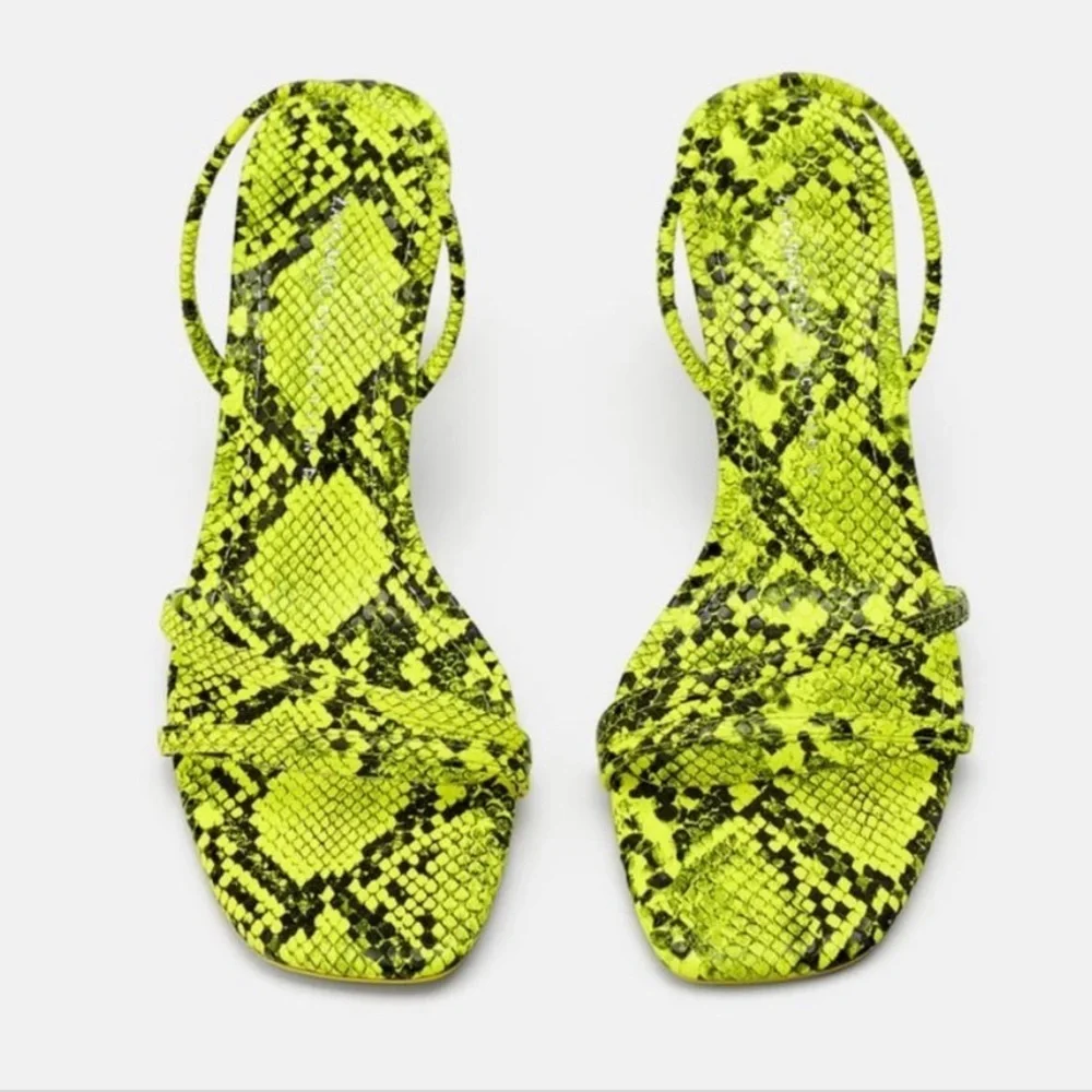 Zara Neon Animal Print Strappy Sandals - Picture 2 of 5